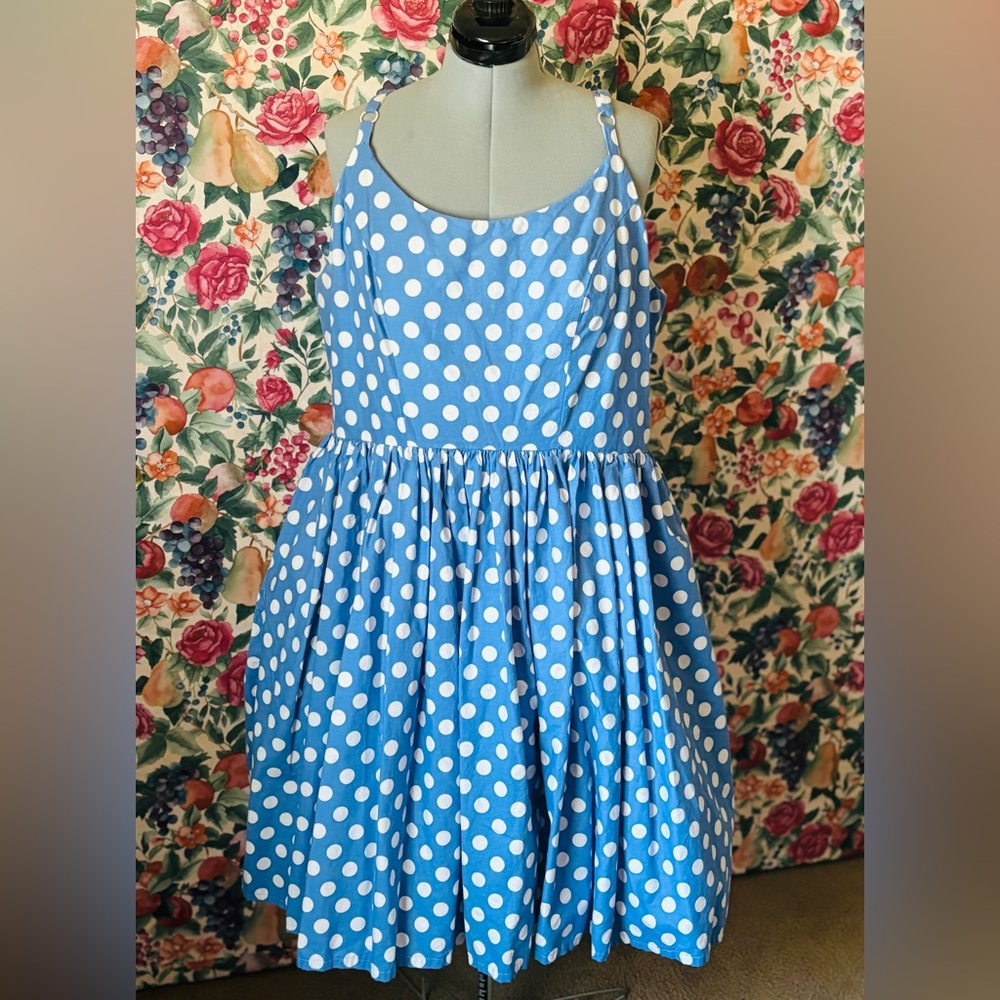 Blue Polka Dot, Cotton, Summer Dress, XXL